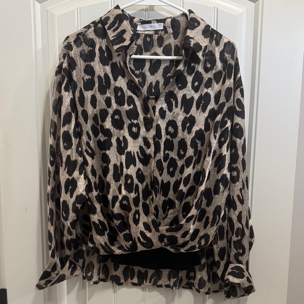 Black and Beige Leopard Print Blouse